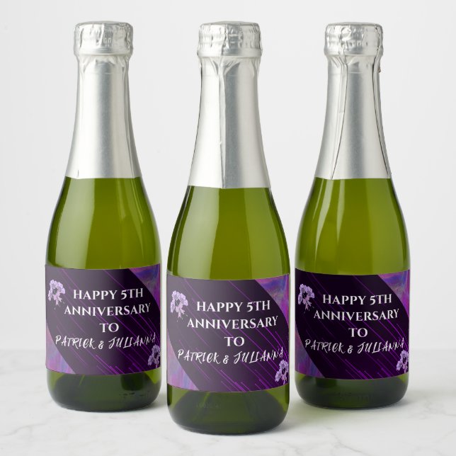 Purple Lilac Trendy Boho Modern Chic Anniversary  Sparkling Wine Label (Bottles)