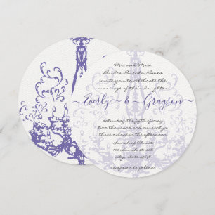 Purple Lilac Vintage Antique Chandelier Wedding Invitation