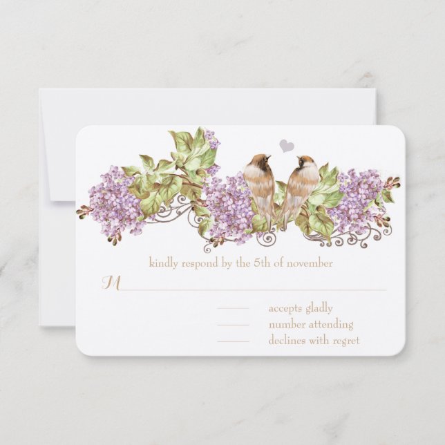 Purple Lilac Vintage Birds Wedding Invitations (Front)