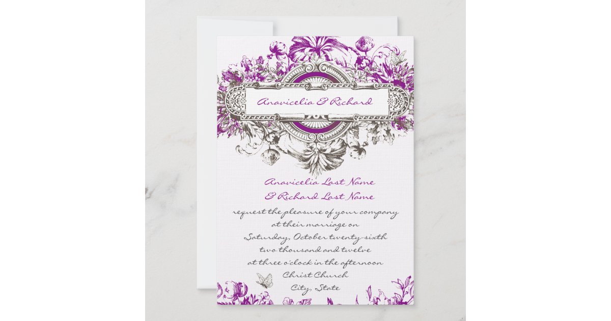 Purple Lilac Vintage Floral Wedding Invitation Zazzle.co.uk