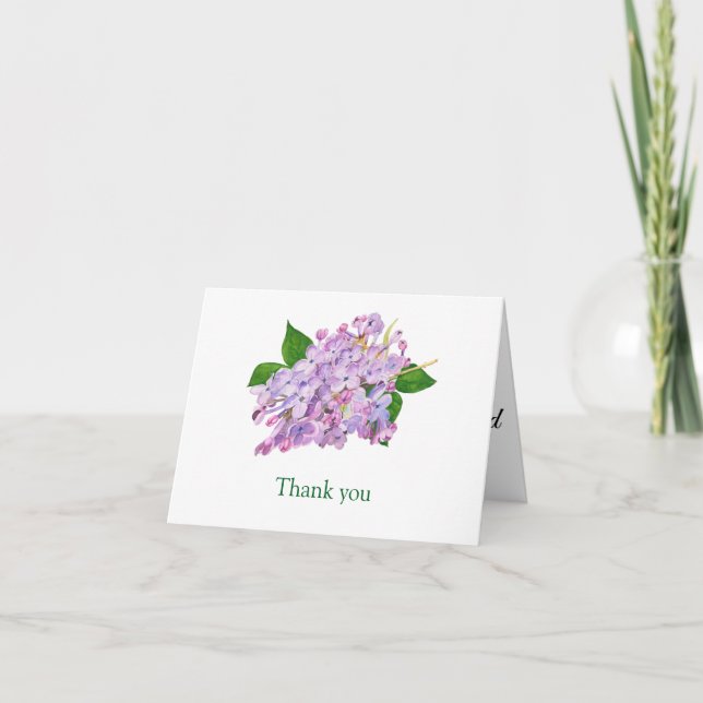 purple lilac watercolor botanical flower thank you card (Front)