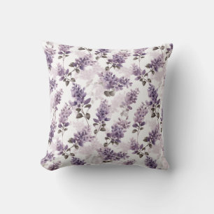 Purple Lilac Watercolor Floral Cushion