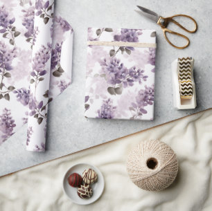Purple Lilac Watercolor Floral Wrapping Paper