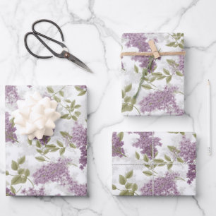 Purple Lilac Watercolor Floral Wrapping Paper Sheet