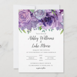 Purple Lilac Watercolor Flower Wedding Invitation