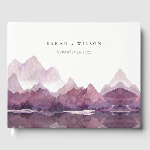 Purple Lilac Watercolor Mountain Lake Wedding Guest Book