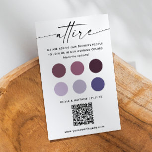 Purple Lilac wedding attire dress code palette QR Enclosure Card