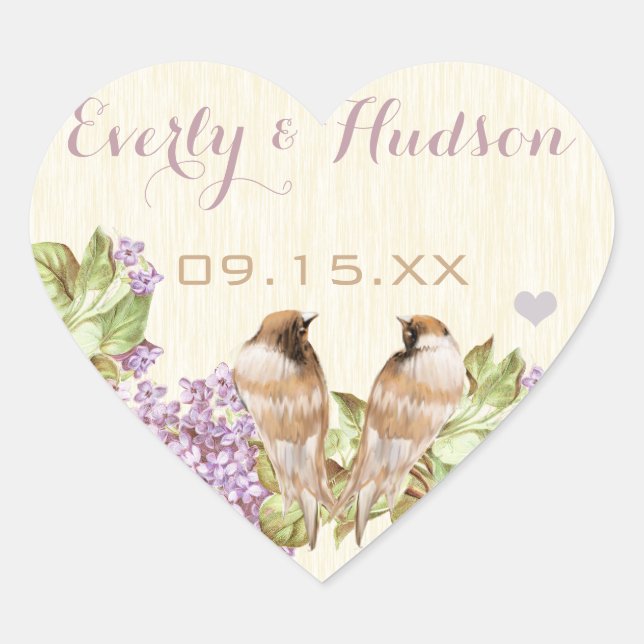 Purple Lilac Wedding Heart Sticker (Front)