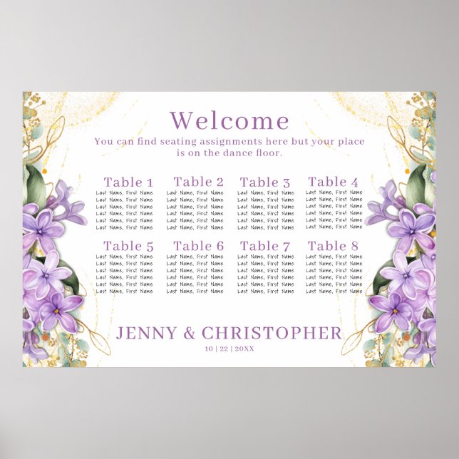 Purple Lilac Wedding Seating Chart (Front)