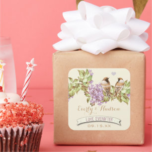 Purple Lilac Wedding Square Sticker