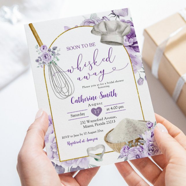 Purple Lilac Whisked Away Kitchen Bridal Shower Invitation (Creator Uploaded)