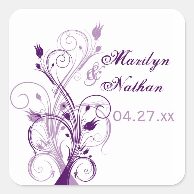 Purple Lilac White Floral 1.5" Wedding Sticker (Front)