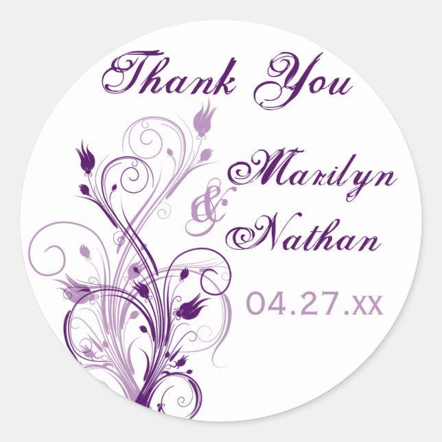 Purple Lilac White Floral 1.5" Wedding Sticker (Front)