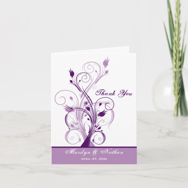 Purple Lilac White Floral PHOTO Thank You Card (Front)