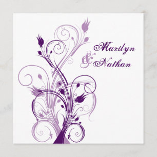 Purple Lilac White Floral Sq. Wedding Invitation 2