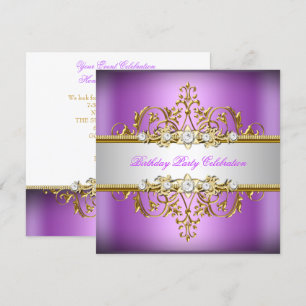 Purple Lilac White Gold Silver Birthday Party Invitation