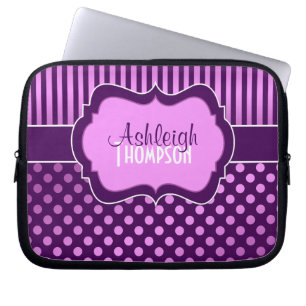 Purple Lilac White Polka Dot Stripe Laptop Sleeve