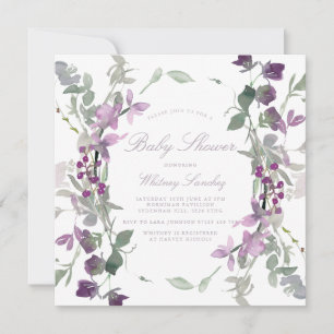 Purple & Lilac Wildflowers Square Baby Shower Invitation