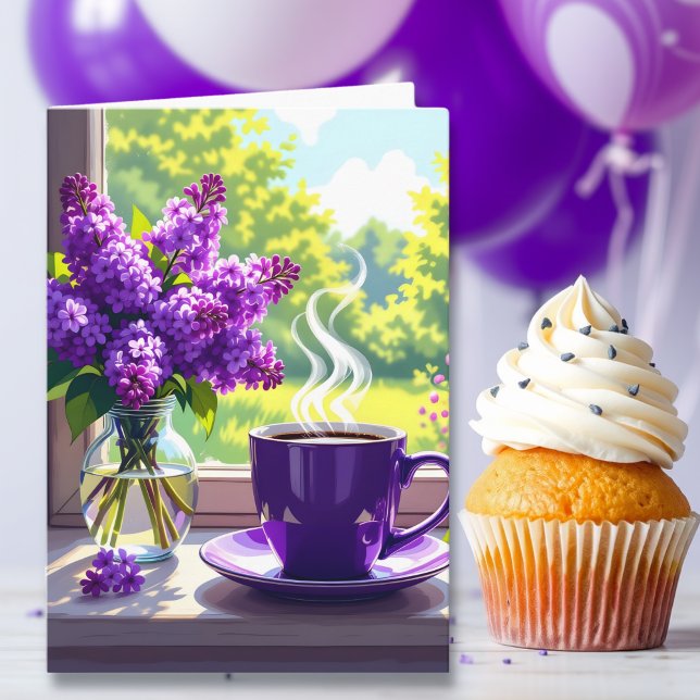 Purple Lilacs and Coffee Happy Birthday Daughter Card (Creator Uploaded)
