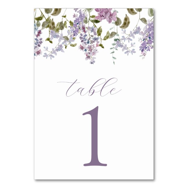 Purple Lilacs and Lavender Flowers Table Number (Front)