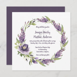 Purple Lilacs and Peonies With Greenery Wreath     Invitation