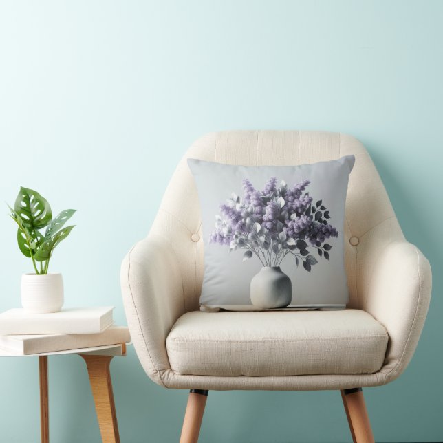 Purple Lilacs and Silver Leaf Bouquet Cushion (Chair)