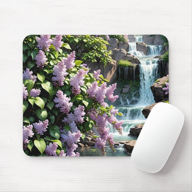Purple Lilacs and Waterfalls  Mouse Mat (With Mouse)