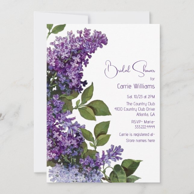 Purple Lilacs Bridal Shower Invitation (Front)