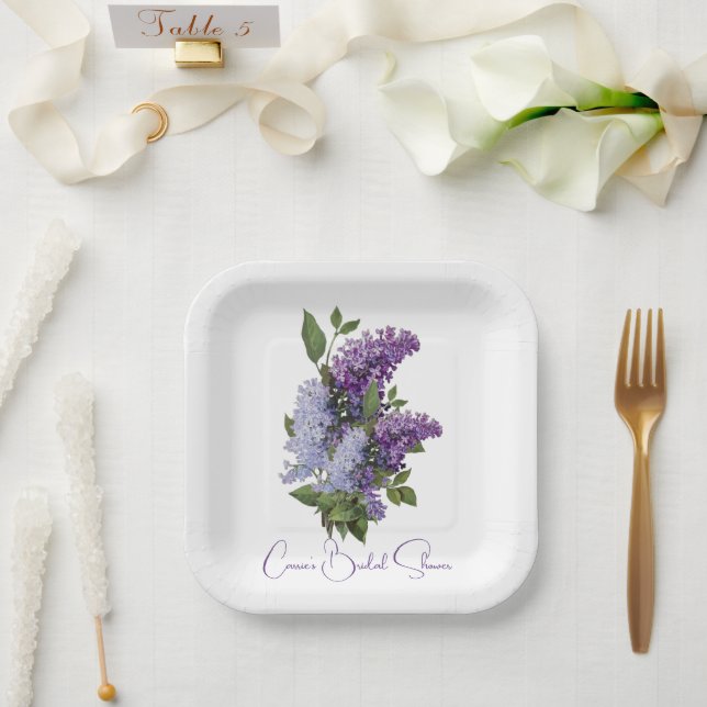 Purple Lilacs Bridal Shower Paper Plate (Wedding)