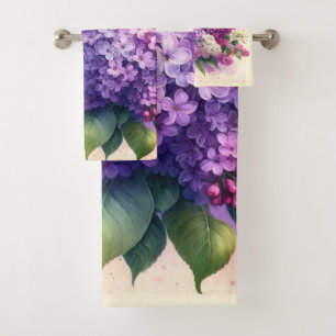 Purple Lilacs Floral Monogram Towel Set