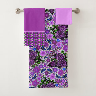 Purple Lilacs Karner Blue Butterflies NH Symbols Bath Towel Set