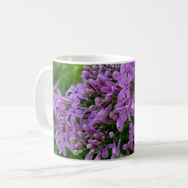Purple lilacs romantic elegant purple floral photo coffee mug (Front Left)