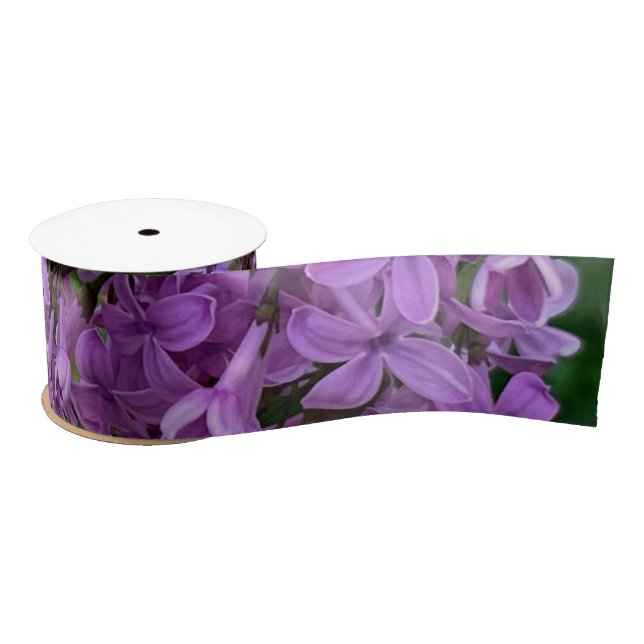 Purple lilacs romantic elegant purple floral photo satin ribbon (Spool)