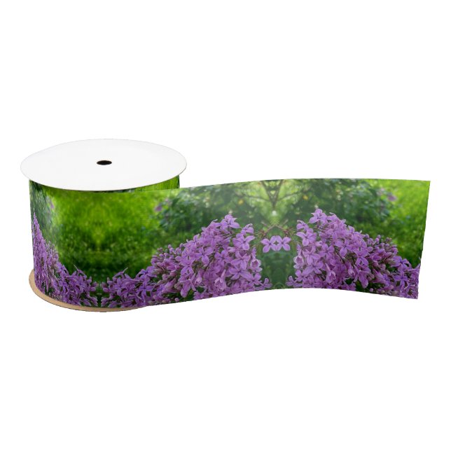 Purple lilacs romantic elegant purple floral photo satin ribbon (Spool)