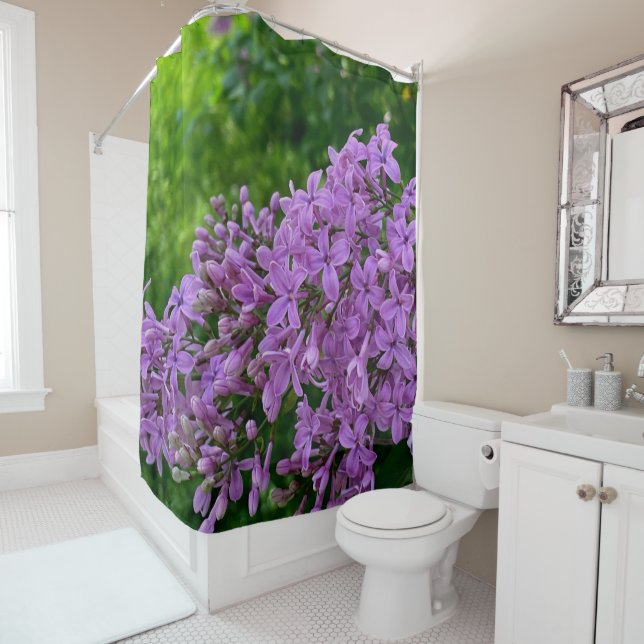 Purple lilacs romantic elegant purple floral photo shower curtain (In Situ)
