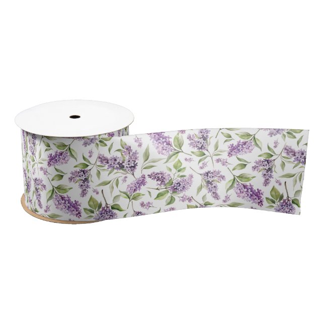 Purple Lilacs Spring Flowers Ribbon Satin Ribbon (Spool)