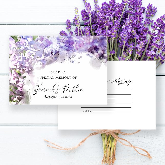 Purple Lilacs Watercolor Share A Memory Funeral Card (Creator Uploaded)