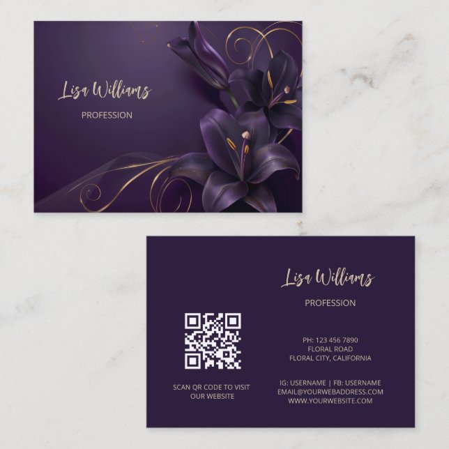 Purple Lilies Luxury |  3D Flowers Business Card (Front/Back)