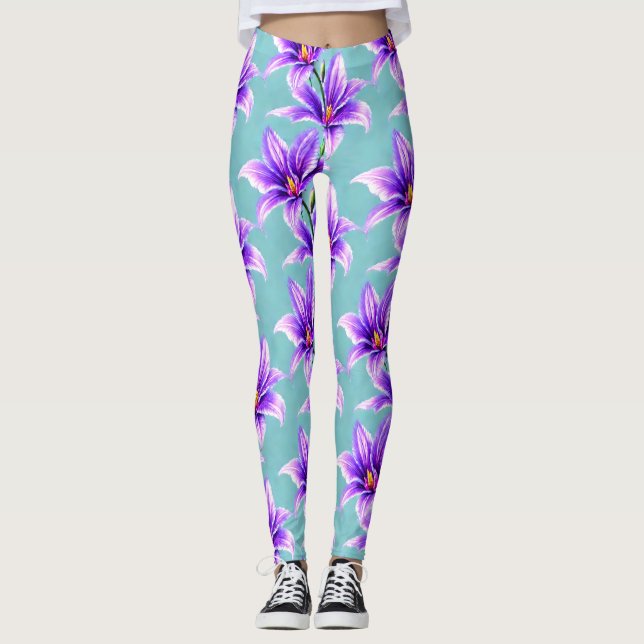 Purple Lilly of the Valley Pattern  Leggings (Front)