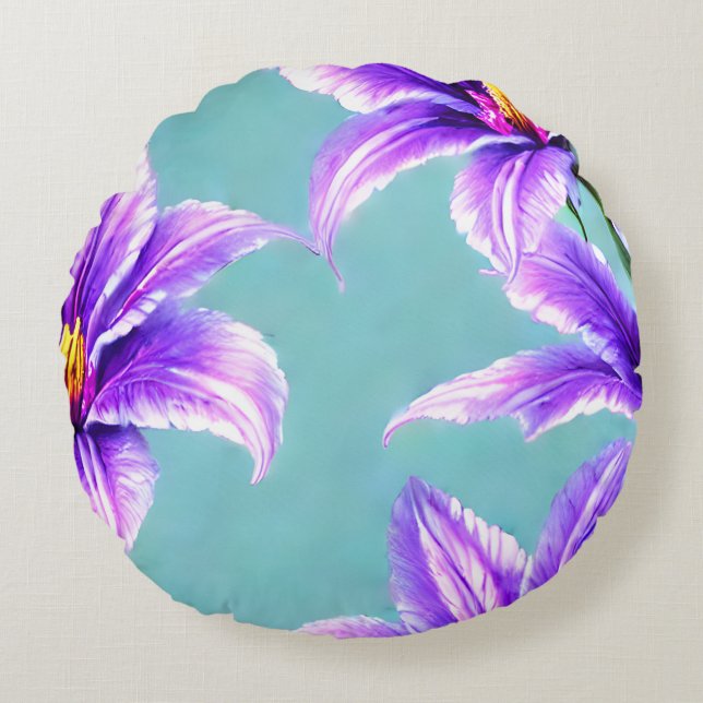 Purple Lilly of the Valley Pattern  Round Cushion (Front)