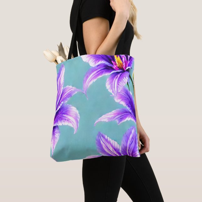 Purple Lilly of the Valley Pattern  Tote Bag (Close Up)