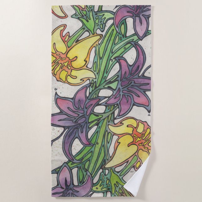 Purple Lily Beach Towel (Front)