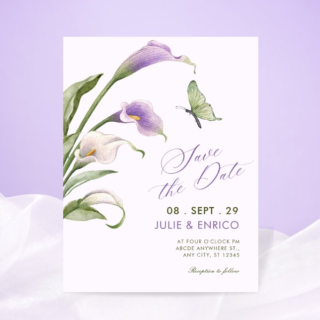 Purple lily floral wedding save the date (Creator Uploaded)