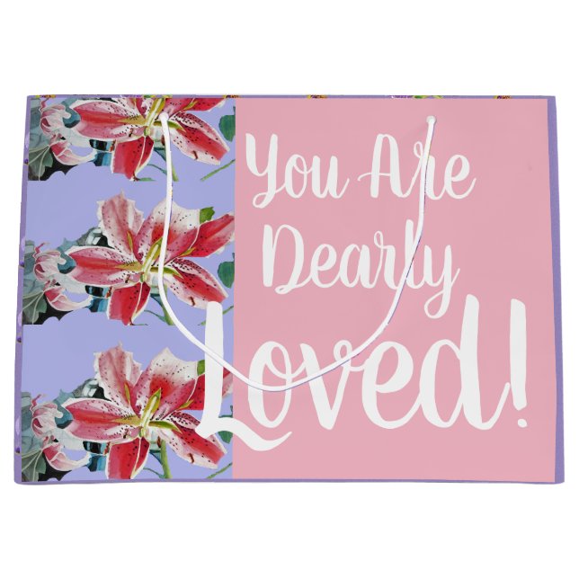 Purple Lily floral You are Dearly Loved Gift Bag (Front)