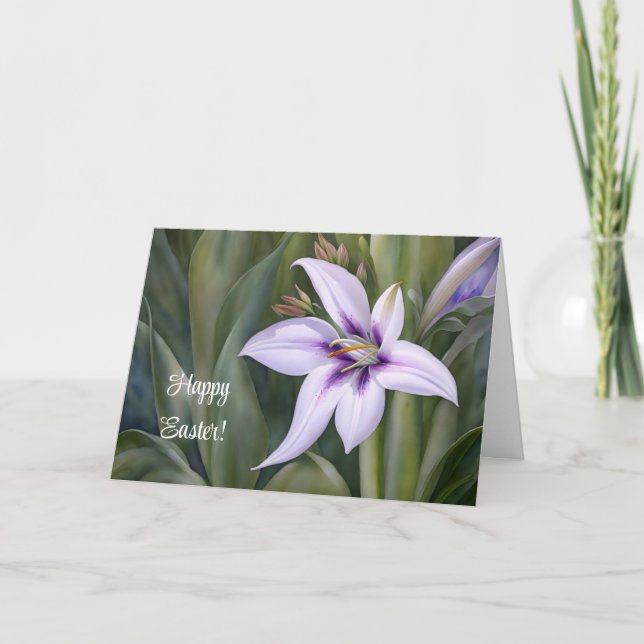 Purple Lily Flower Art Easter Card (Front)