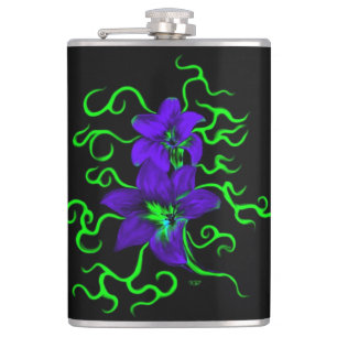 Purple Lily Flower Hip Flask
