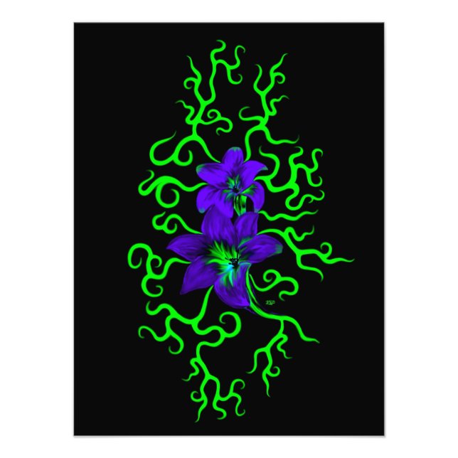 Purple Lily Flower on black Photo Print (Front)