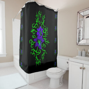 Purple Lily Flower on black Shower Curtain