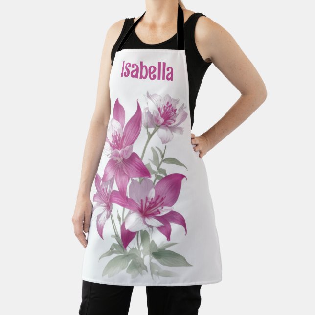Purple Lily Flowers Personalised Apron (Insitu)