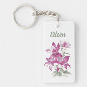 Purple Lily Flowers Personalised Key Ring